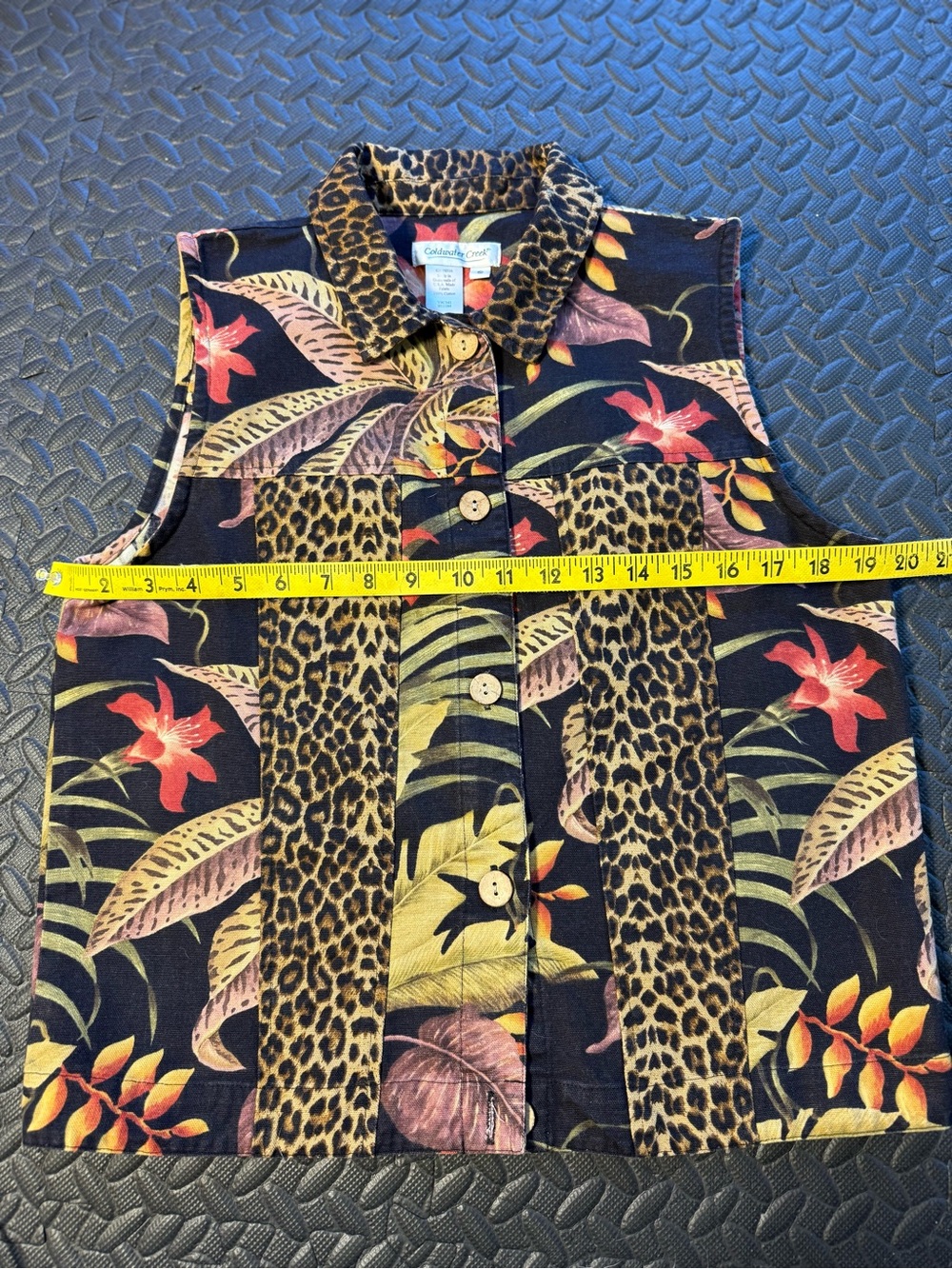 90’s Vintage Coldwater Creek Black Floral and Leopard Print Cotton Vest Size S - Picture 5 of 8